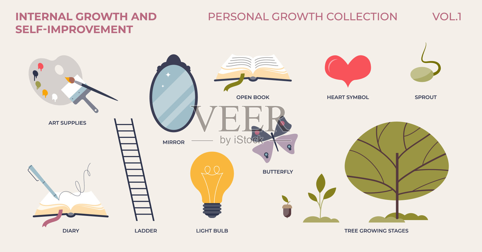 内在成长、自我完善的个人发展微集插画图片素材