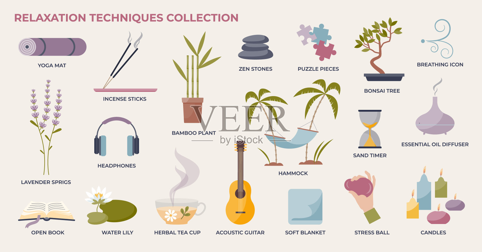 放松技术或设备的健康在微小的人收集集插画图片素材