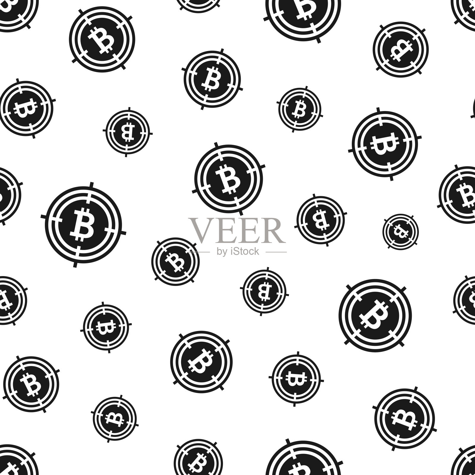 取景器中的比特币。无缝模式。白色背景的图标插画图片素材