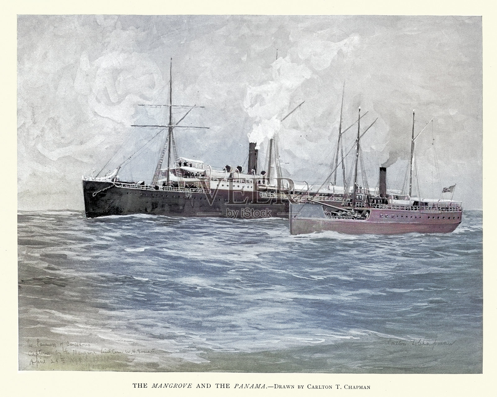美国海军“红树林”号与巴拿马号，美西战争，军事历史，维多利亚时代，19世纪。插画图片素材