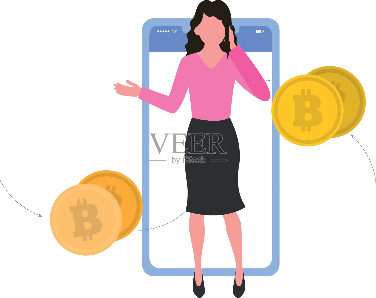 这个女孩有比特币。插画图片素材