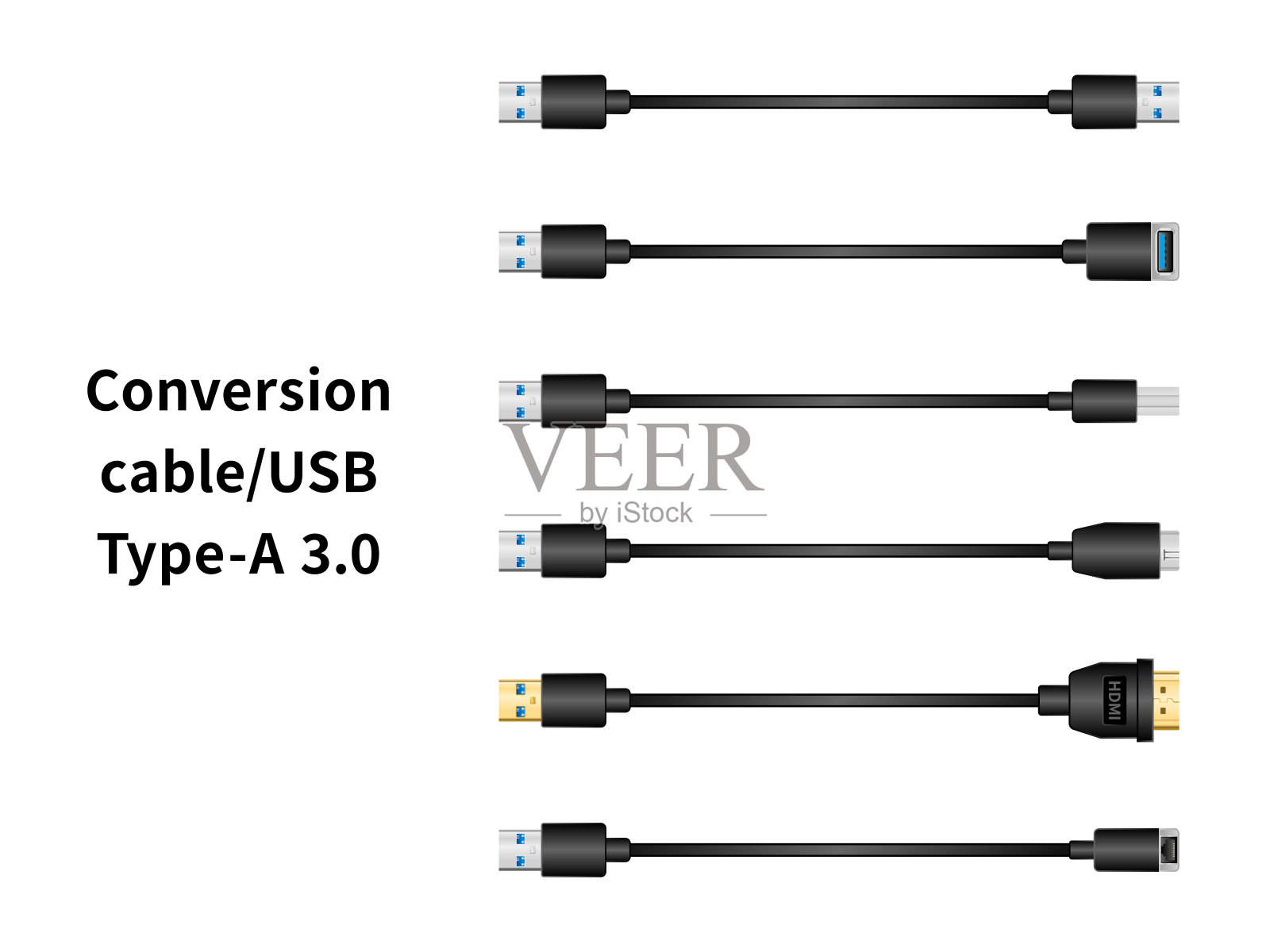 转换电缆/USB Type-A 3.0插画图片素材