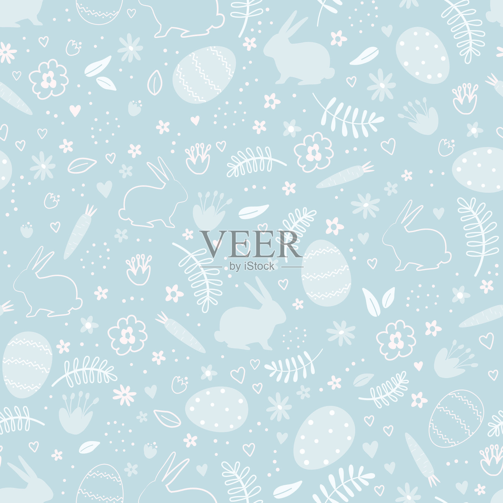 复活节无缝图案上的蓝色背景插画图片素材