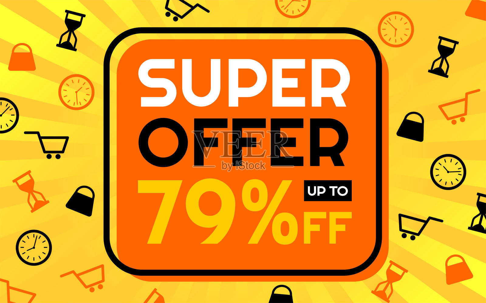 超级提供79%的创意广告横幅，旭日背景，商店和限时图标插画图片素材