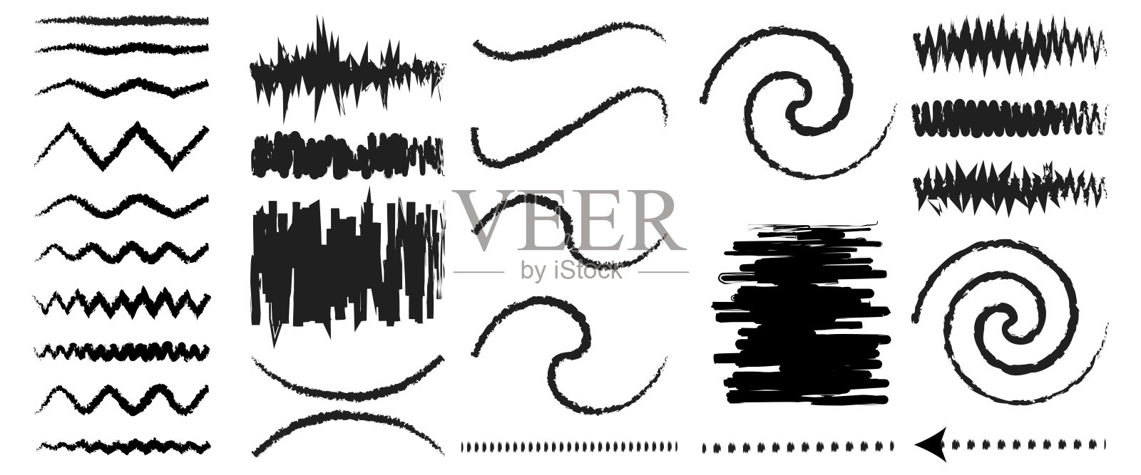 在手绘风格的文本中用于记笔记、突出显示和划下划线的元素。插画图片素材