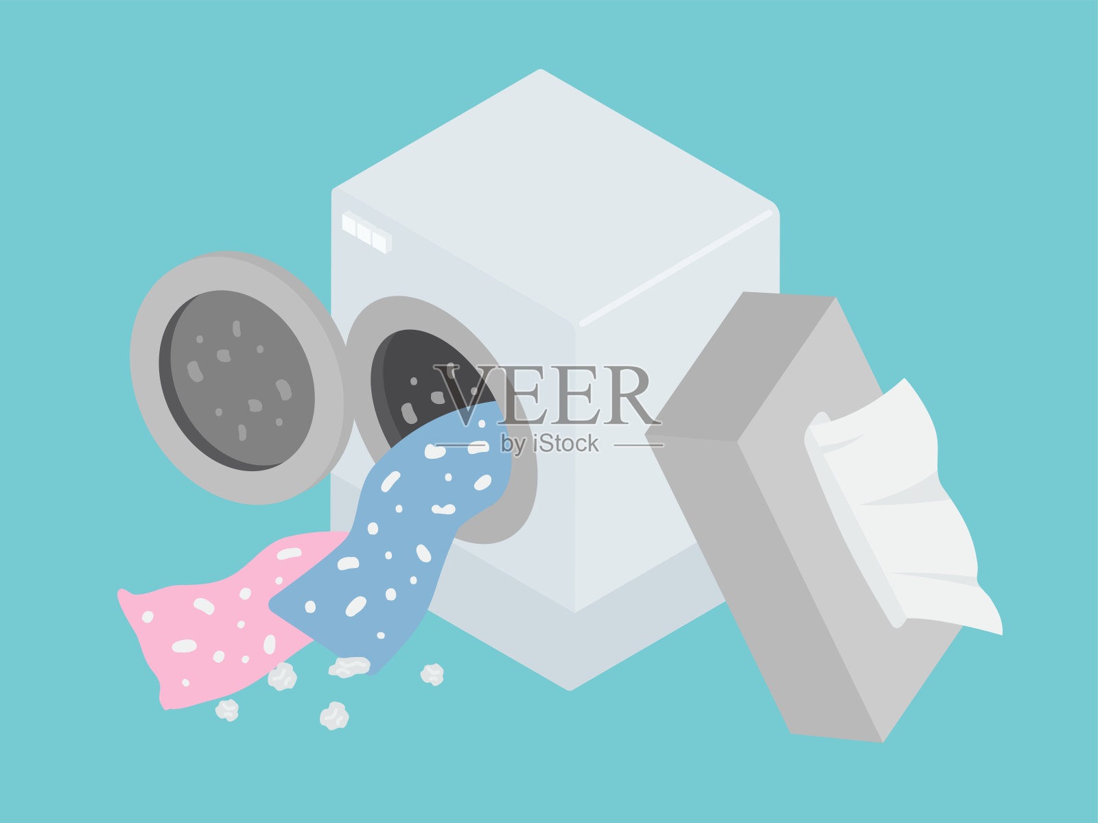 从洗衣机中取出的盖着纸巾的衣物图像(等距样式)插画图片素材