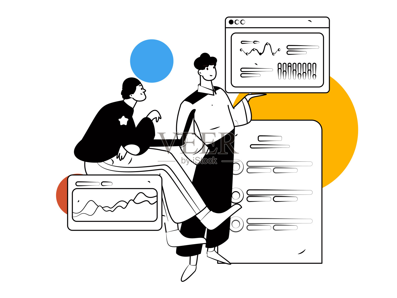 平面矢量插图的业务人员操作的工作场景插画图片素材