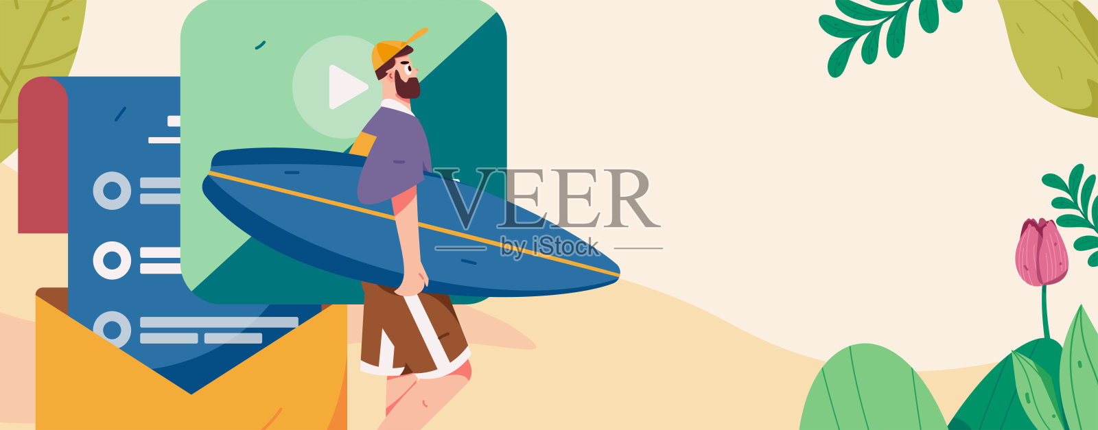 平面矢量插图的业务人员操作的工作场景插画图片素材