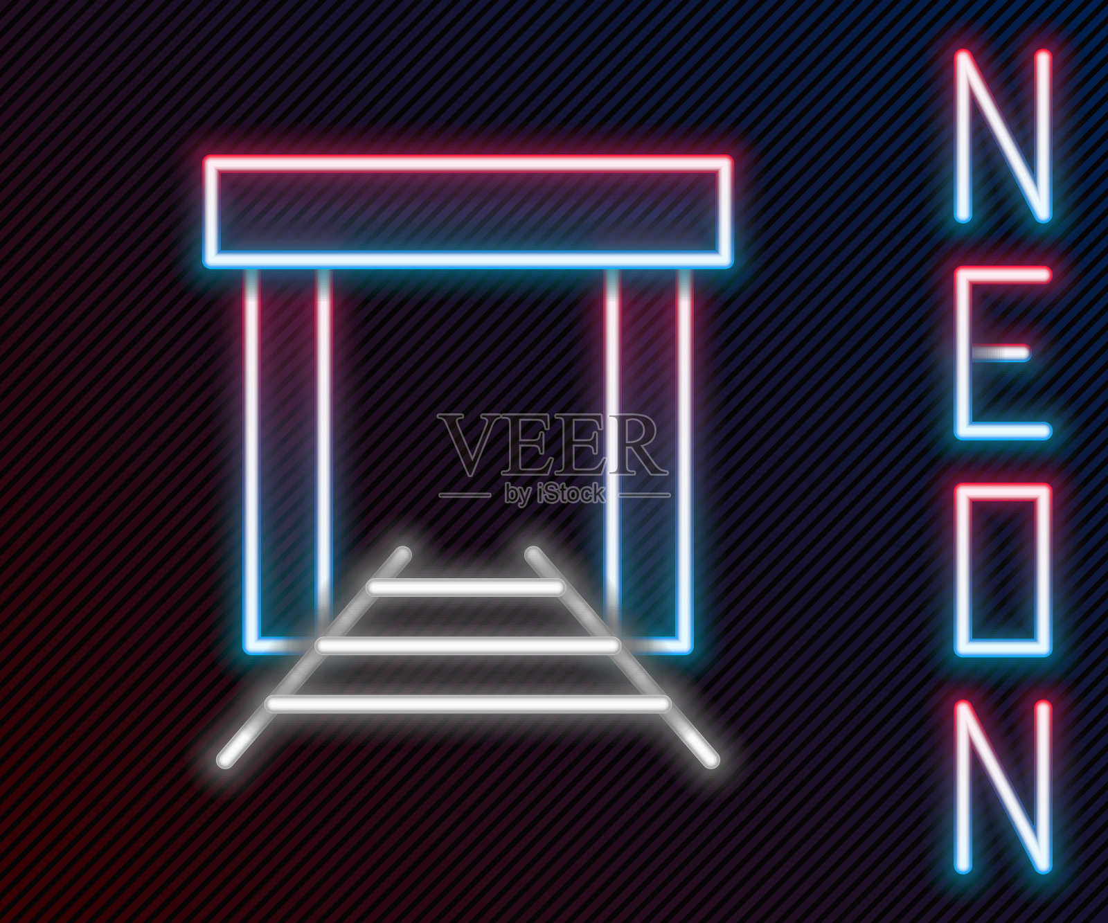 发光的霓虹线金矿图标孤立的黑色背景。色彩缤纷的轮廓概念。向量插画图片素材