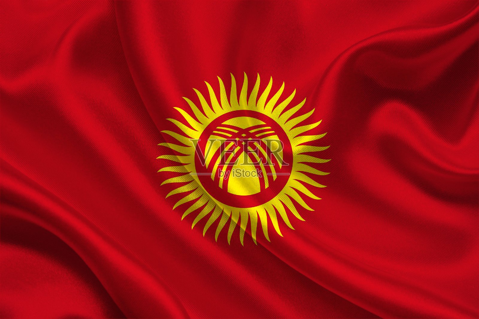 吉尔吉斯斯坦挥舞着国旗。吉尔吉斯斯坦国旗。插画图片素材