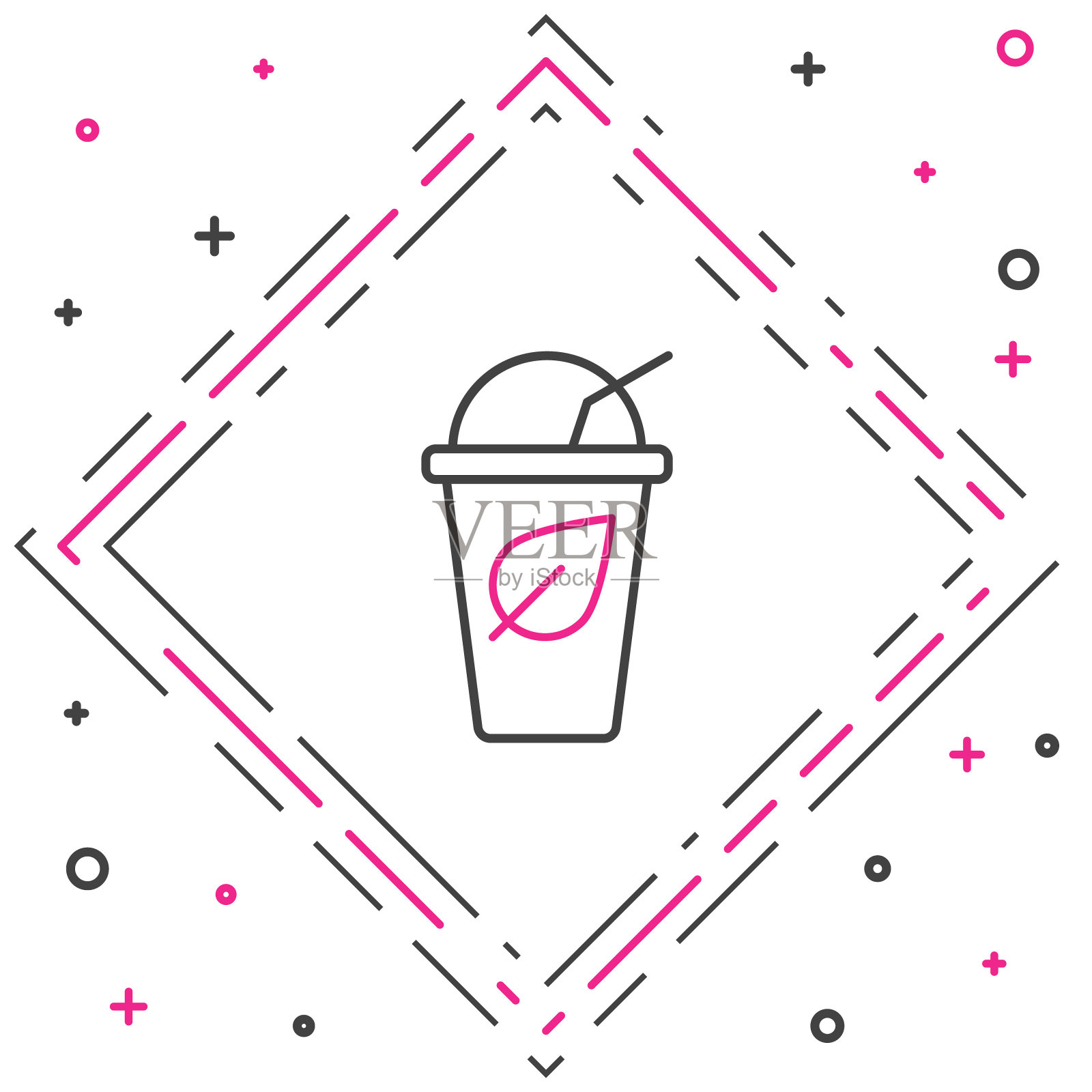 线杯茶与叶图标隔离在白色背景。甜的天然食品。色彩缤纷的轮廓概念。向量插画图片素材