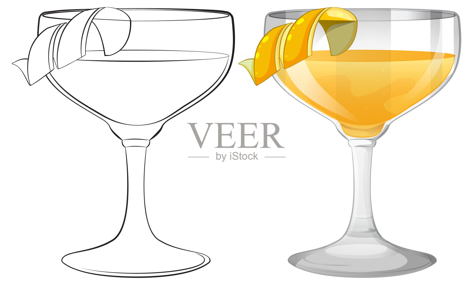 矢量插图的鸡尾酒杯与柠檬。插画图片素材