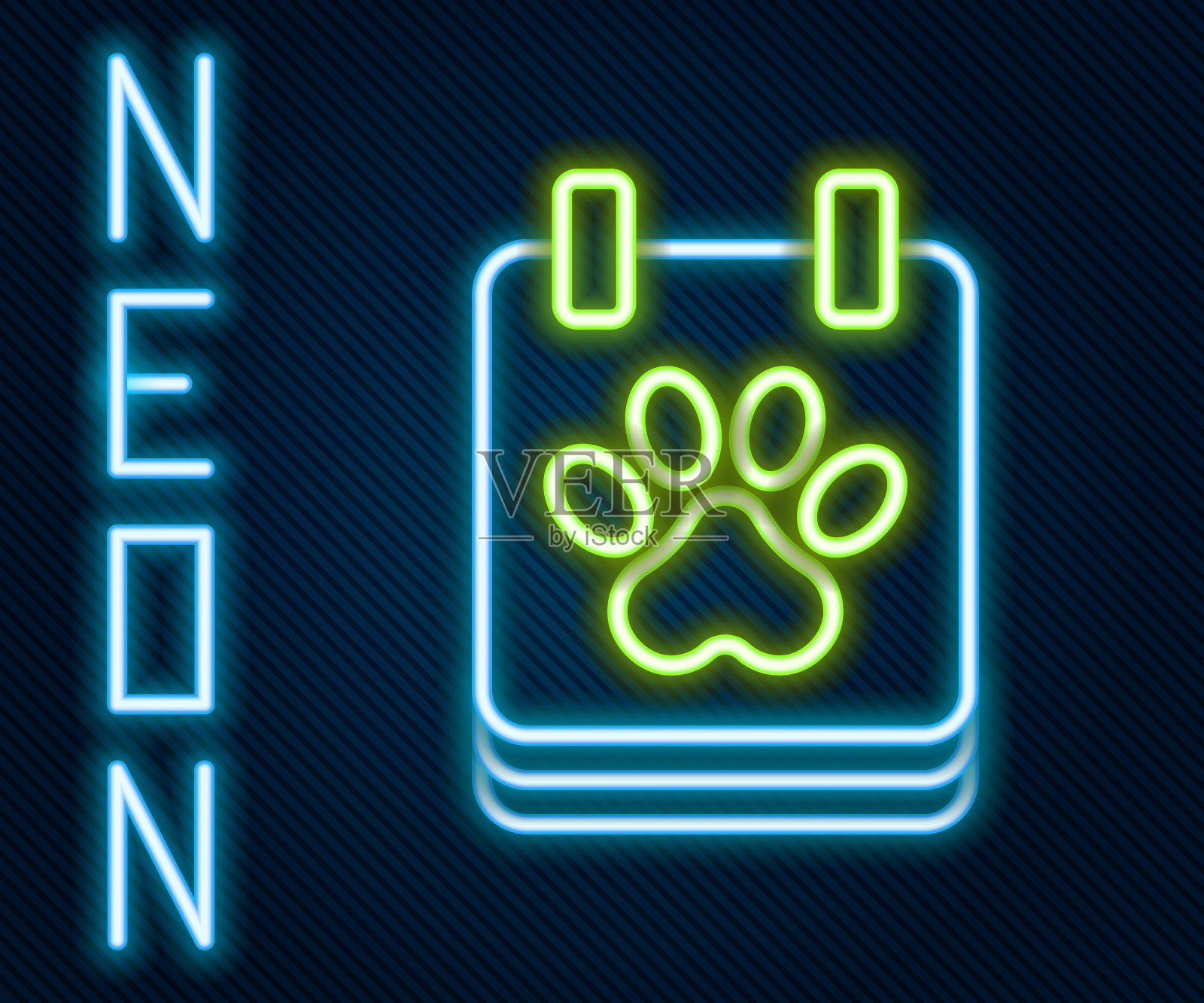 发光的霓虹线日历修饰图标孤立的黑色背景。事件提醒符号。色彩缤纷的轮廓概念。向量插画图片素材