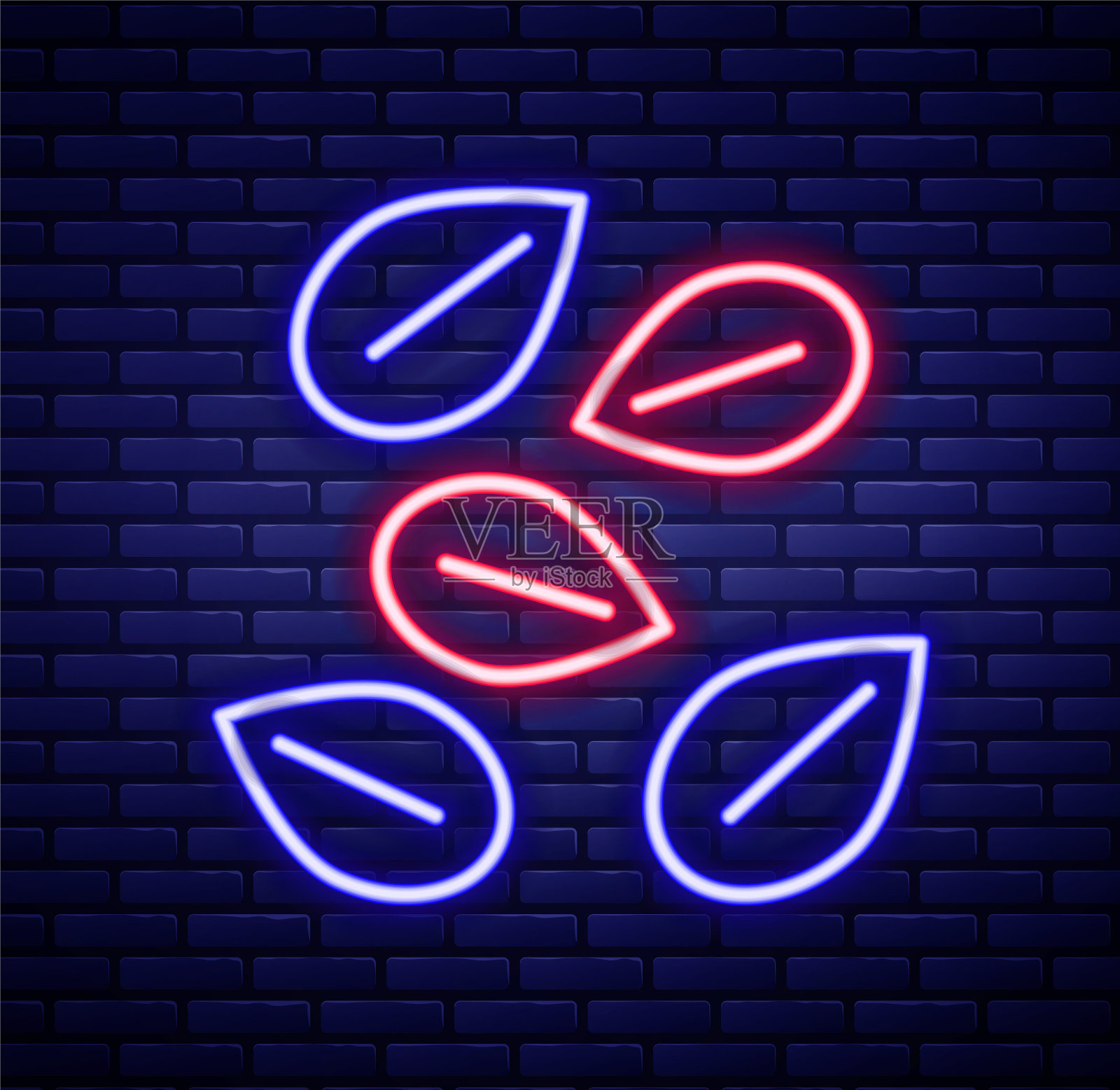 发光的霓虹灯线种子的特定植物图标隔离在砖墙背景。色彩缤纷的轮廓概念。向量插画图片素材