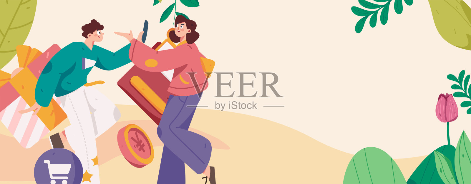 假日购物的人做电子商务网上购物平面矢量概念操作手绘插图插画图片素材