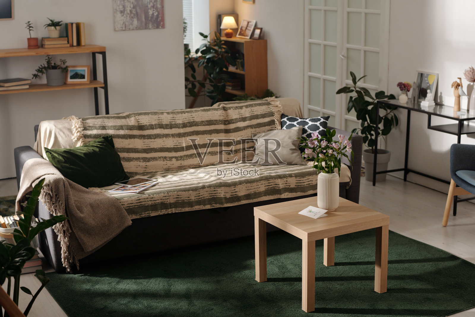 沙发和桌子，还有一束花照片摄影图片