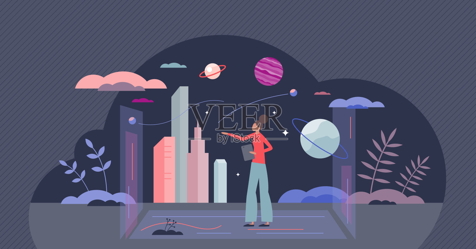 虚拟网络空间具有在线三维仿真技术的小人概念插画图片素材