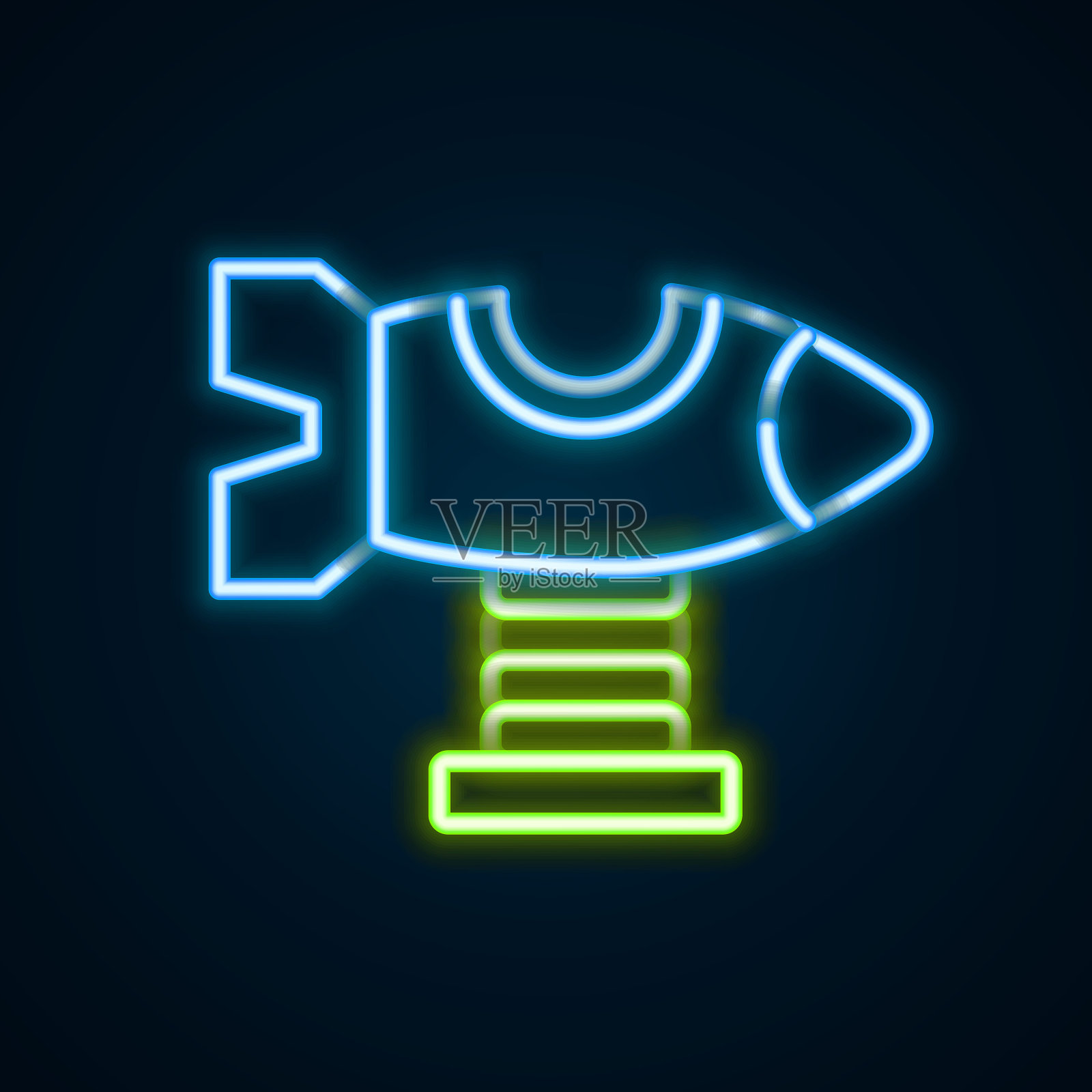 发光的霓虹线秋千平面上的操场图标孤立的黑色背景。带飞机的儿童旋转木马。娱乐图标。色彩缤纷的轮廓概念。向量插画图片素材