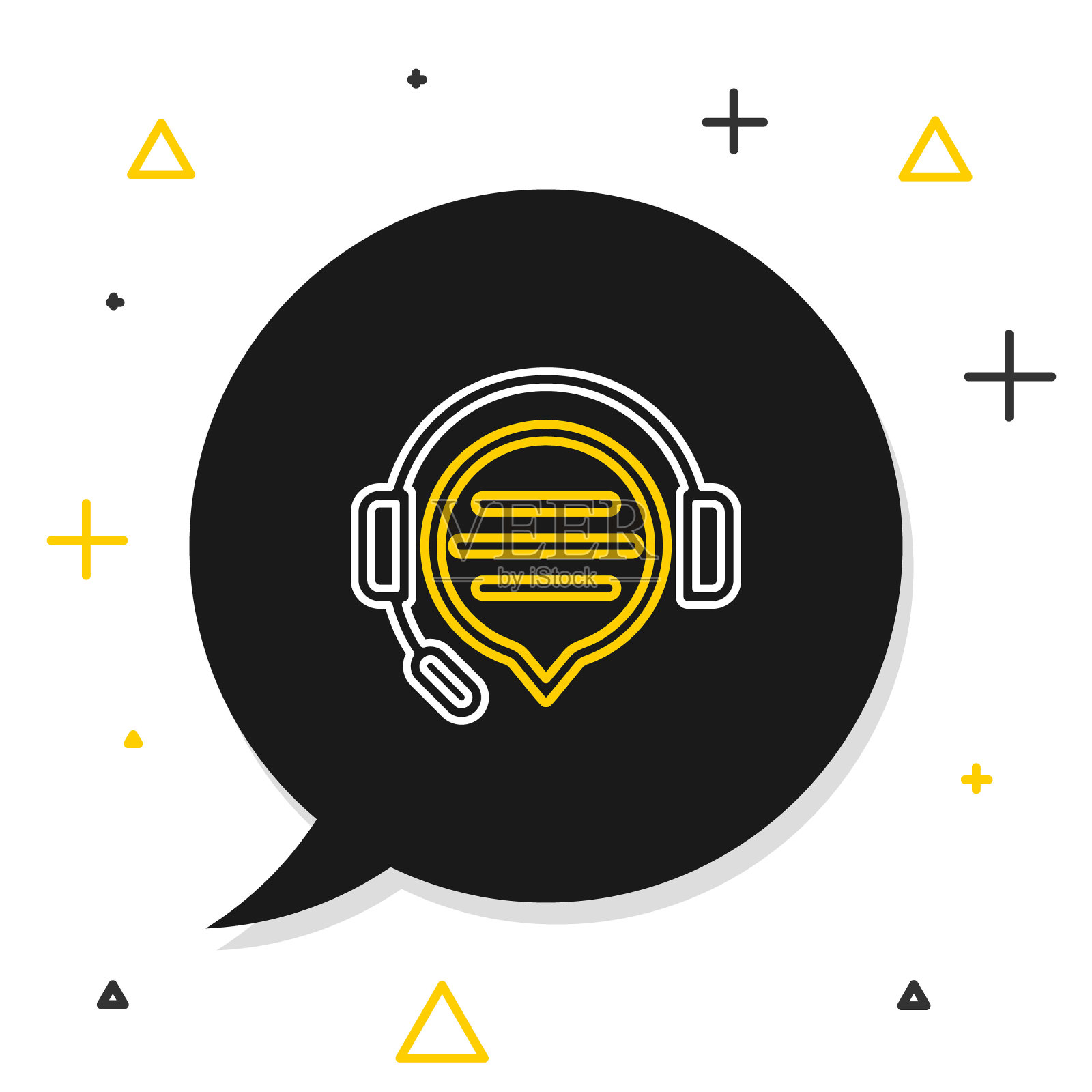 线耳机与语音气泡聊天图标隔离在白色背景。支持客户服务，热线，呼叫中心，常见问题，维护。色彩缤纷的轮廓概念。向量插画图片素材