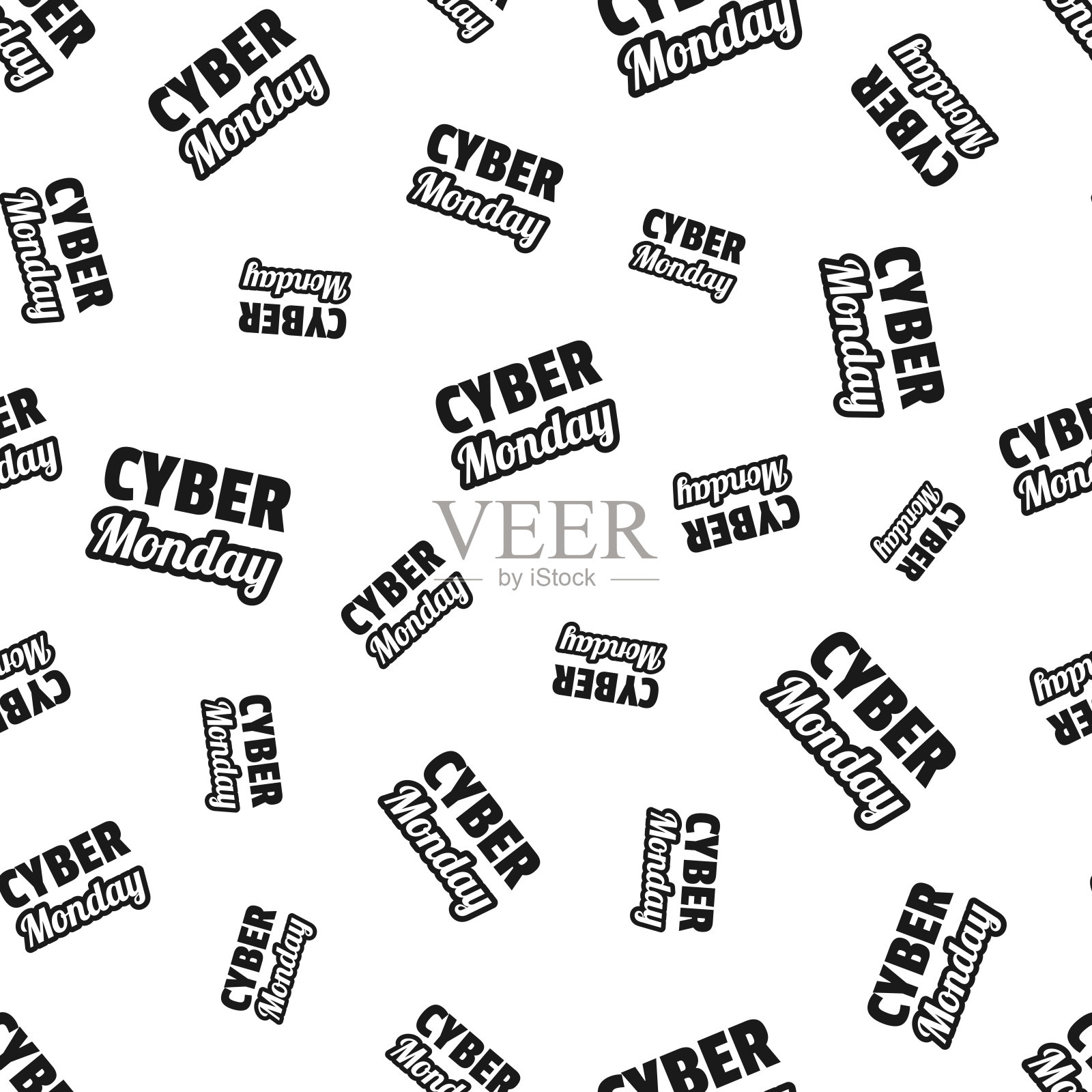 网络星期一。无缝模式。白色背景的图标插画图片素材