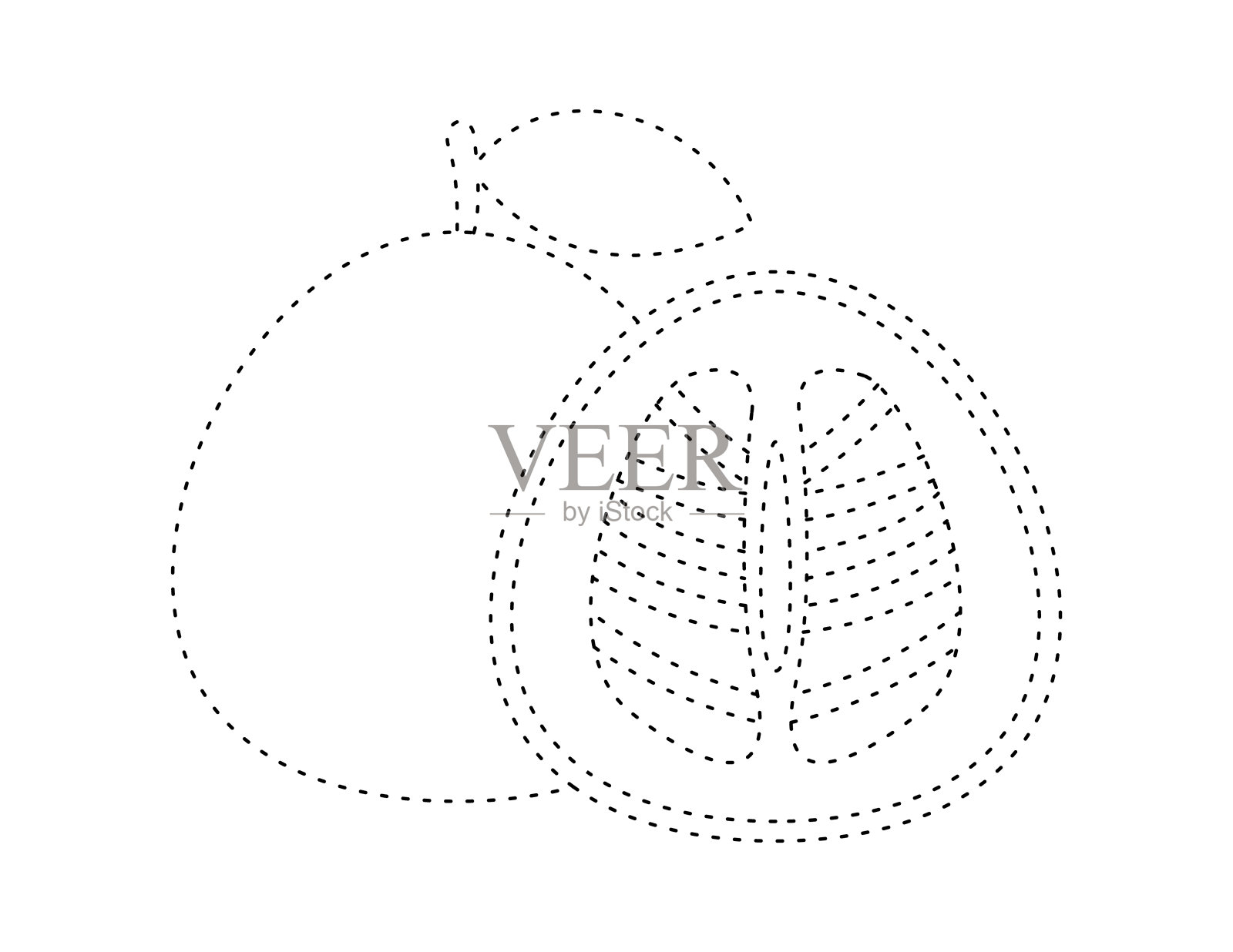 虚线柚子水果轮廓为着色书模板，柚子为孩子插图工作表可打印插画图片素材