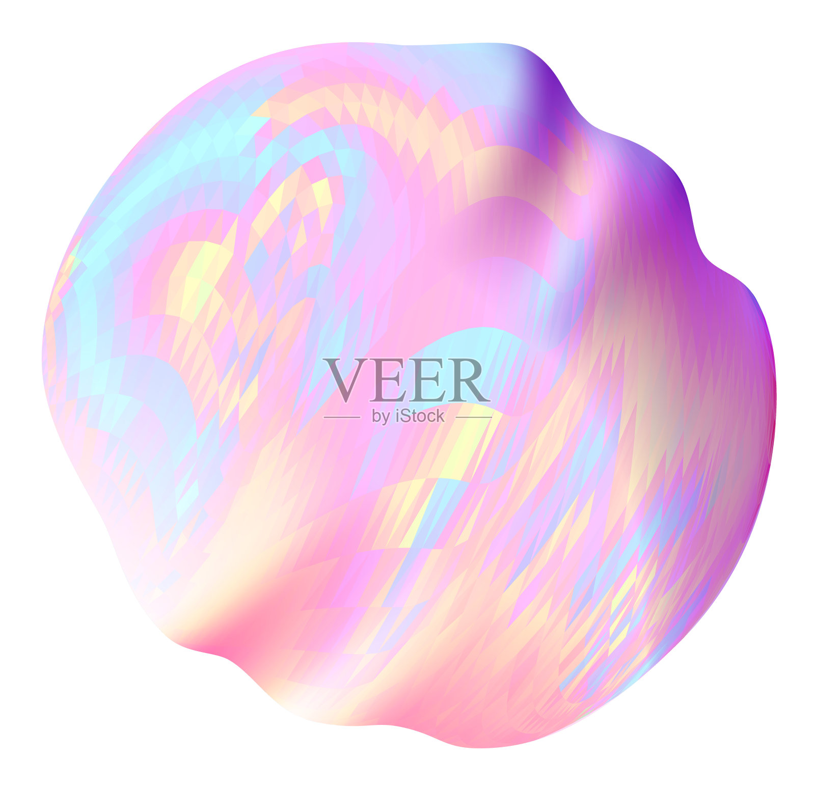 充满活力的彩色蒸汽波风格抽象球形与全息纹理上的紫色和粉红色的背景插画图片素材