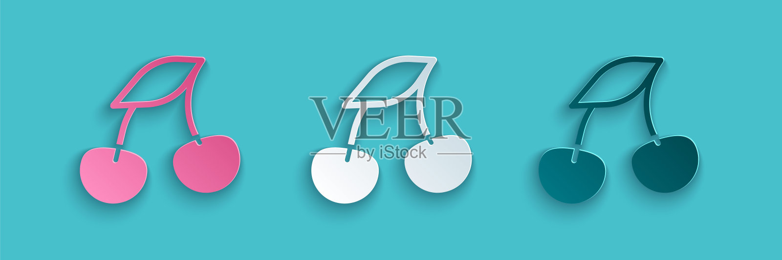 剪纸新鲜的夏天浆果图标孤立的蓝色背景。浆果的水果。纸艺风格。向量插画图片素材