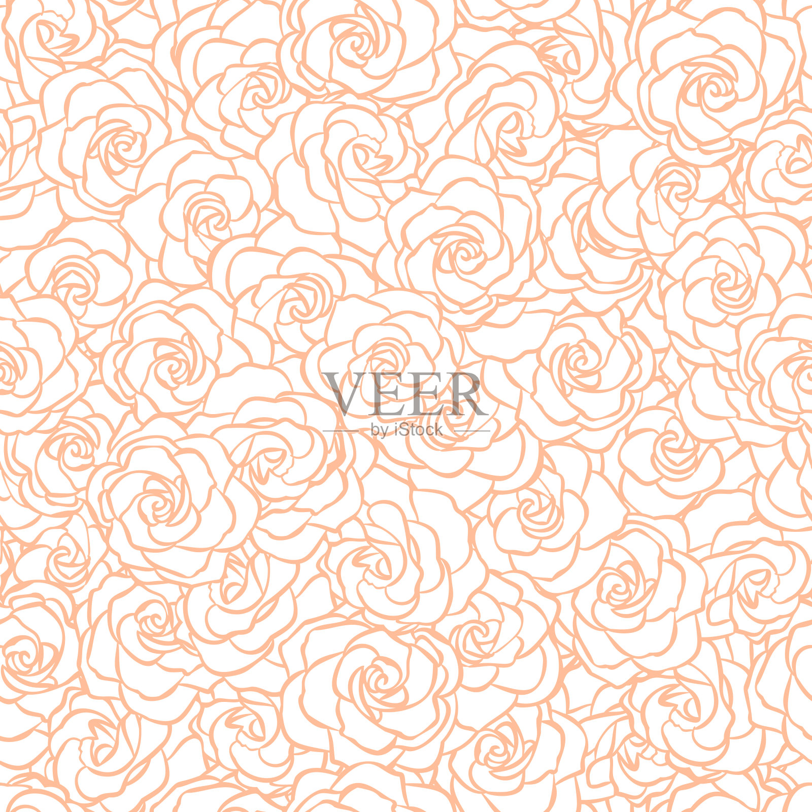 桃毛花无缝图案。精致的玫瑰花头为春天，少女的背景。矢量单色插图纺织品，剪贴簿，织物，壁纸，卡片，邀请插画图片素材