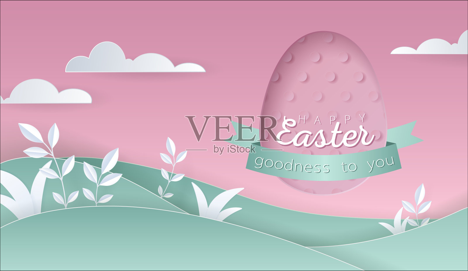 复活节快乐壁纸或横幅剪纸彩蛋。插画图片素材