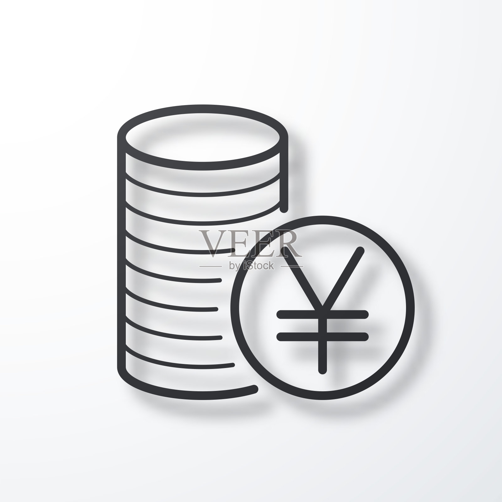 日元硬币堆积。线图标与阴影在白色背景插画图片素材