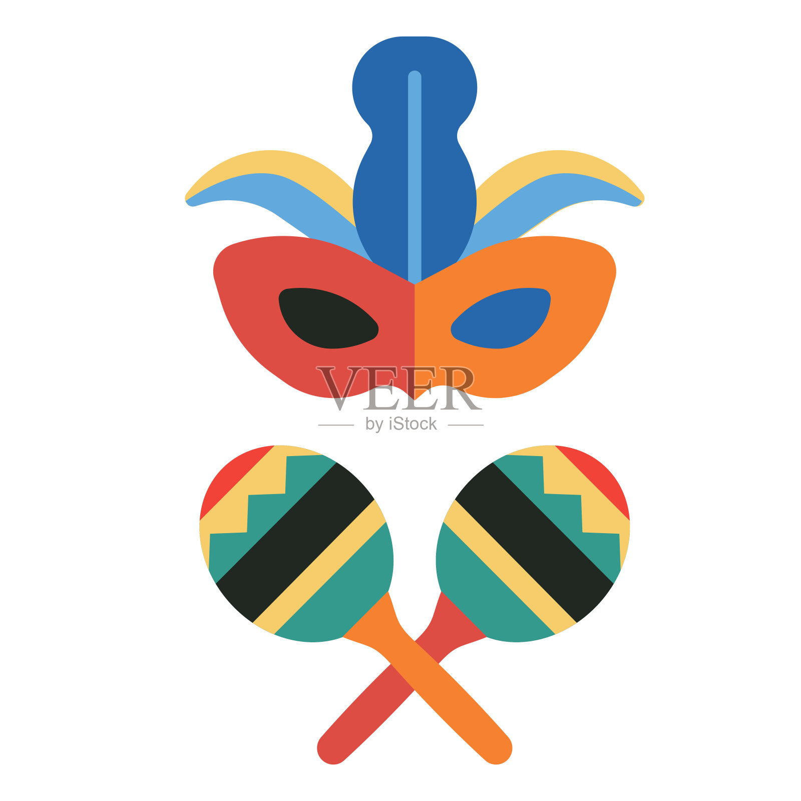 拉丁狂欢节面具和沙球图标插画图片素材