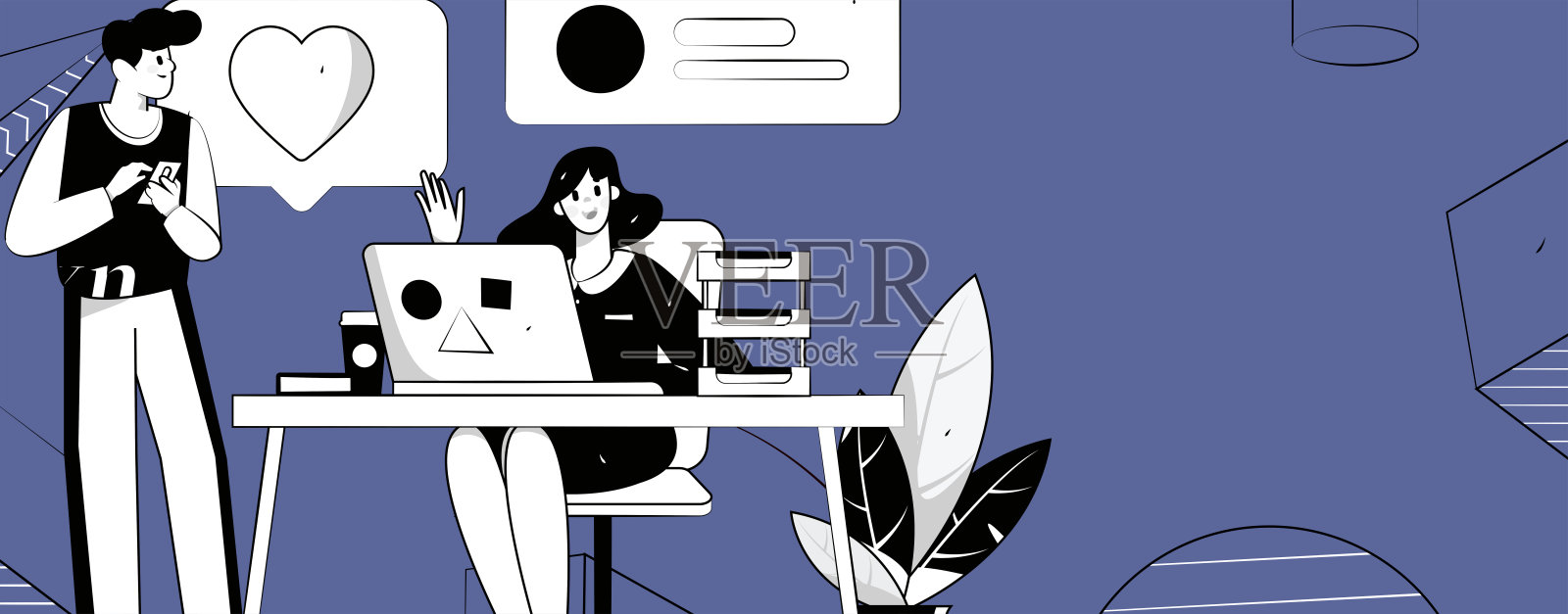 平面矢量插图的业务人员操作的工作场景插画图片素材