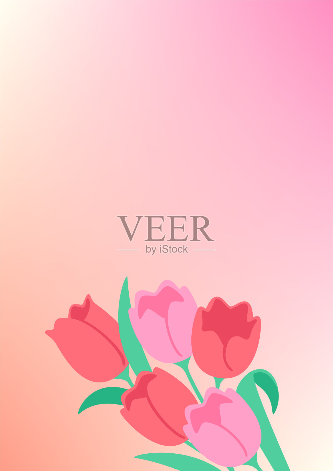 春天的背景材料，粉红色的郁金香花束插画图片素材