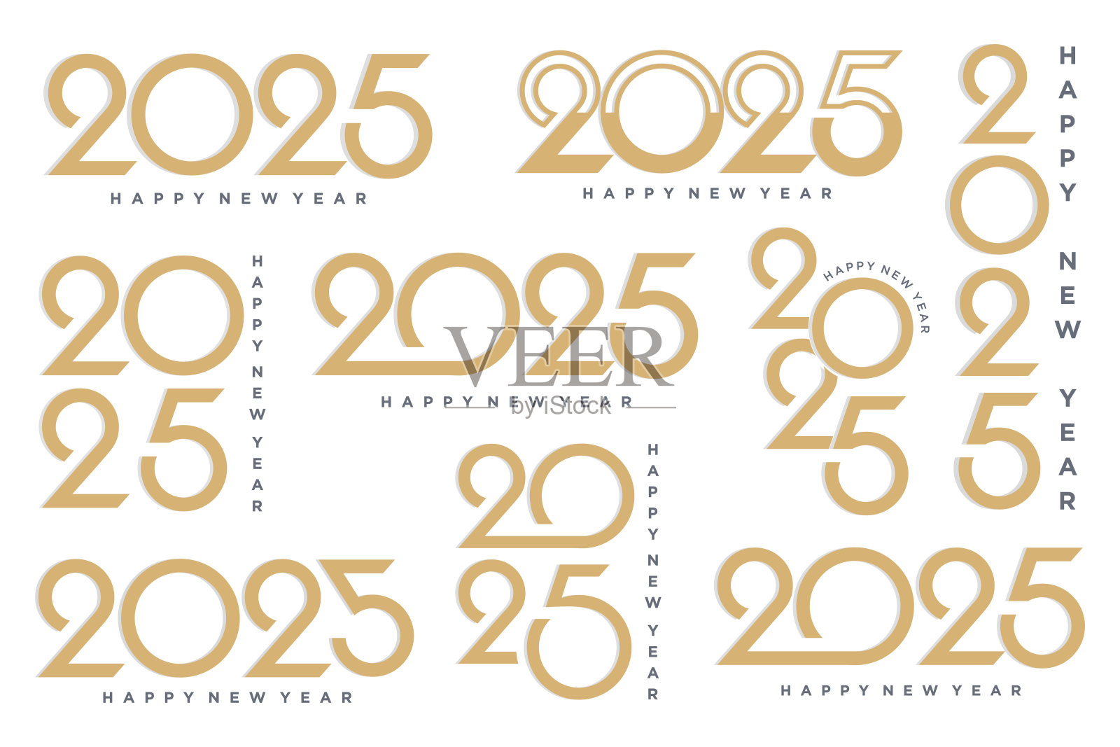 大套2024新年快乐标志文字设计。2025号设计模板。矢量图插画图片素材