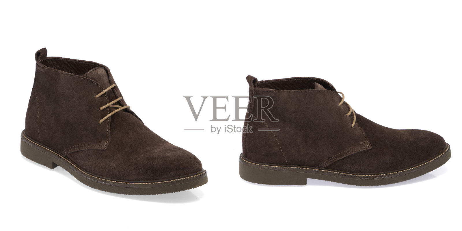 棕色麂皮男靴白色背景照片摄影图片