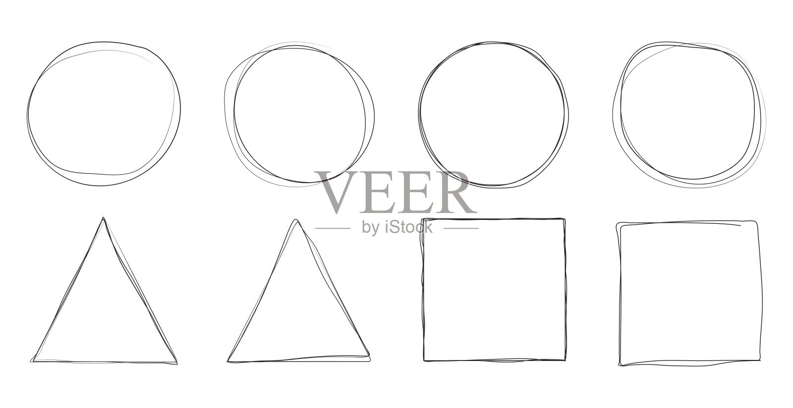 一套几何手绘笔形状的圆形，矩形和三角形插画图片素材