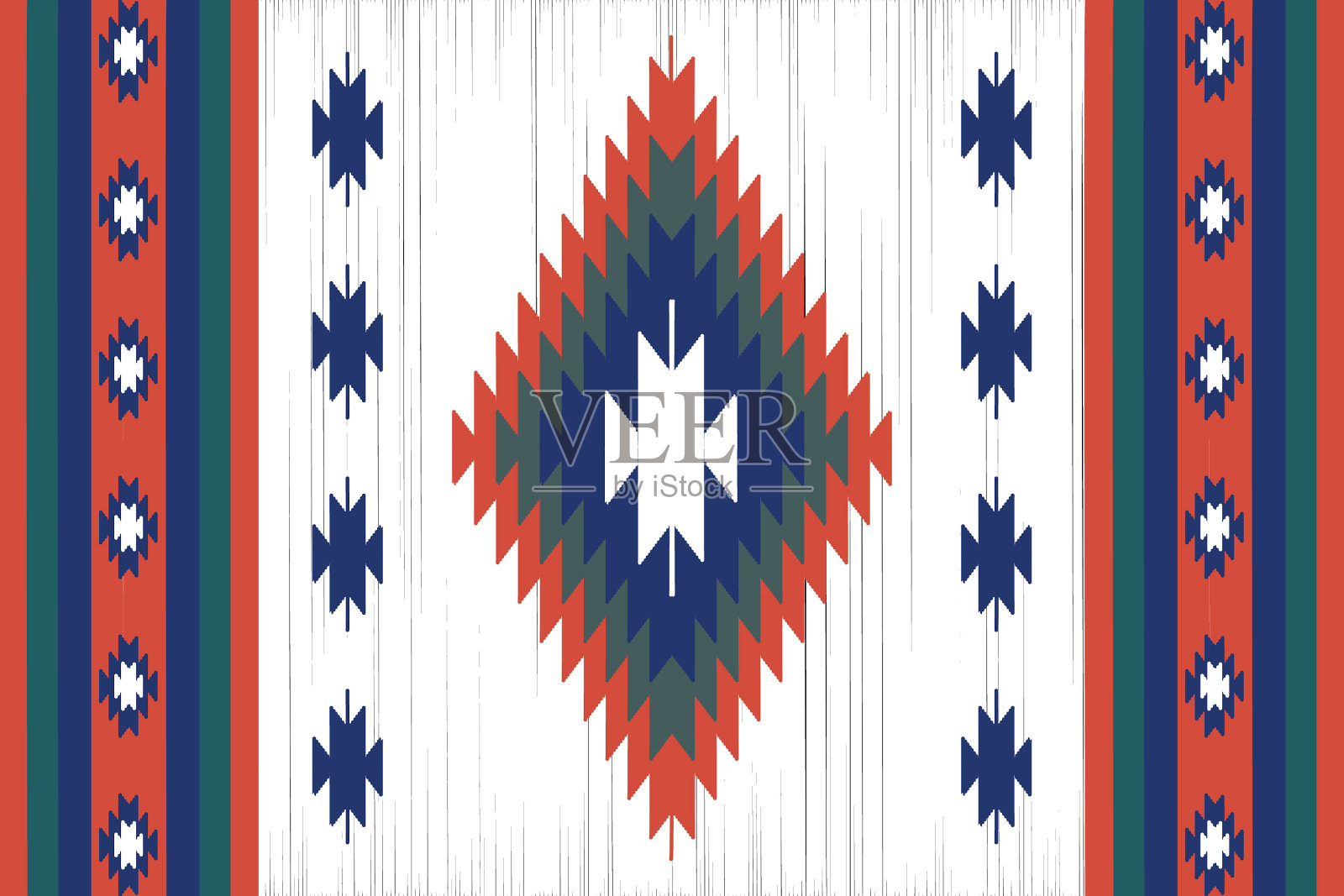 民族织物图案，白色，橙色，蓝色，绿色，几何设计的纺织品和服装，毯子，地毯，封面，矢量插图。插画图片素材