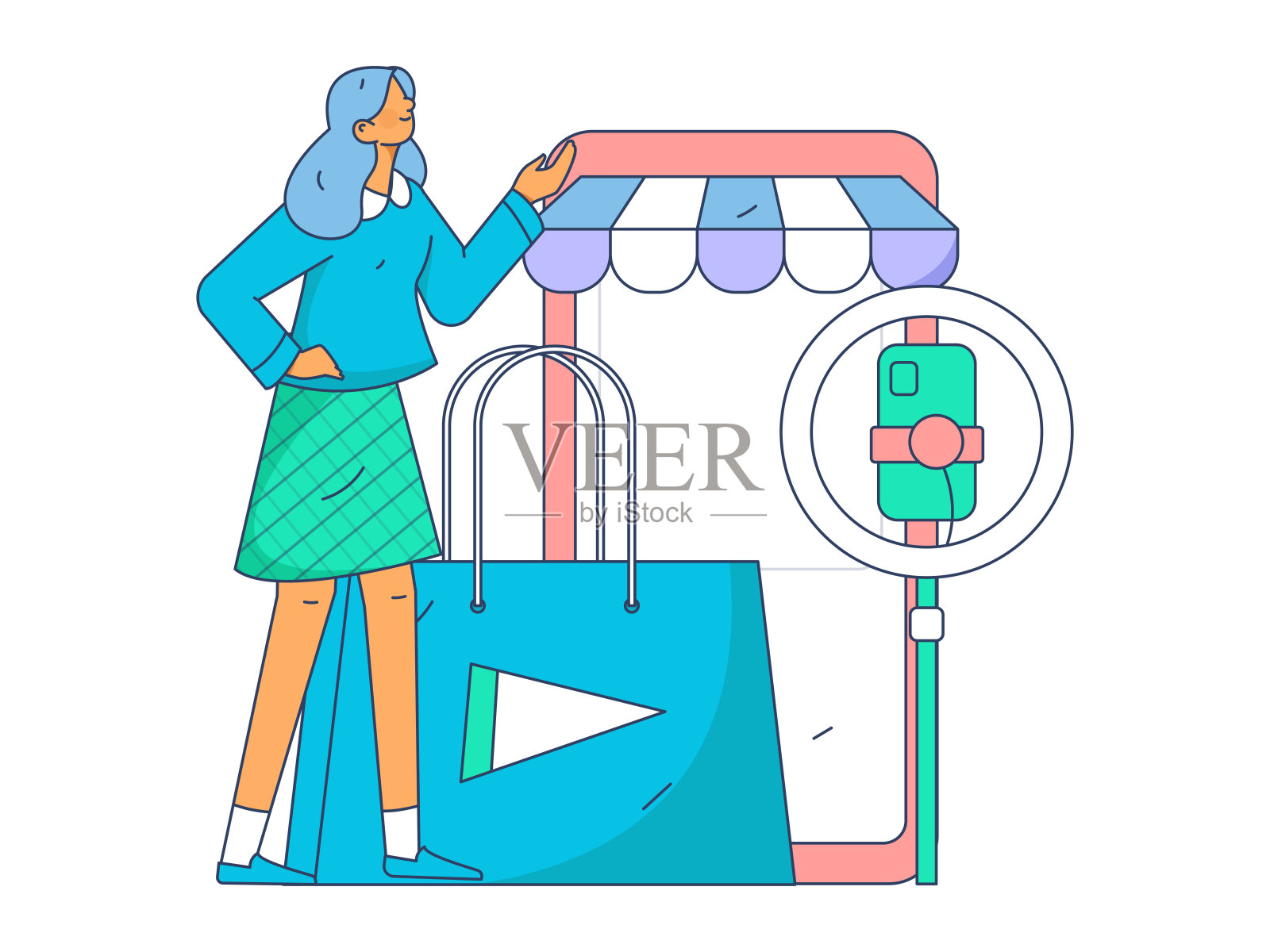 网红直播配货矢量网络手绘插画插画图片素材