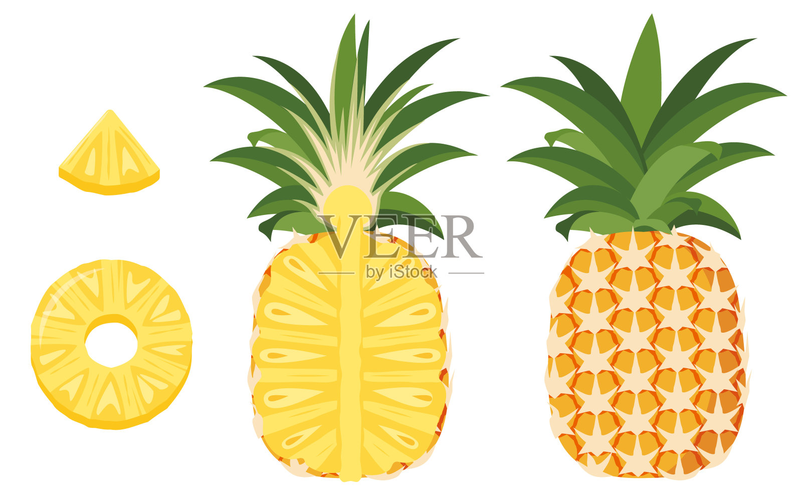 矢量插图的黄色菠萝切割和部分插画图片素材