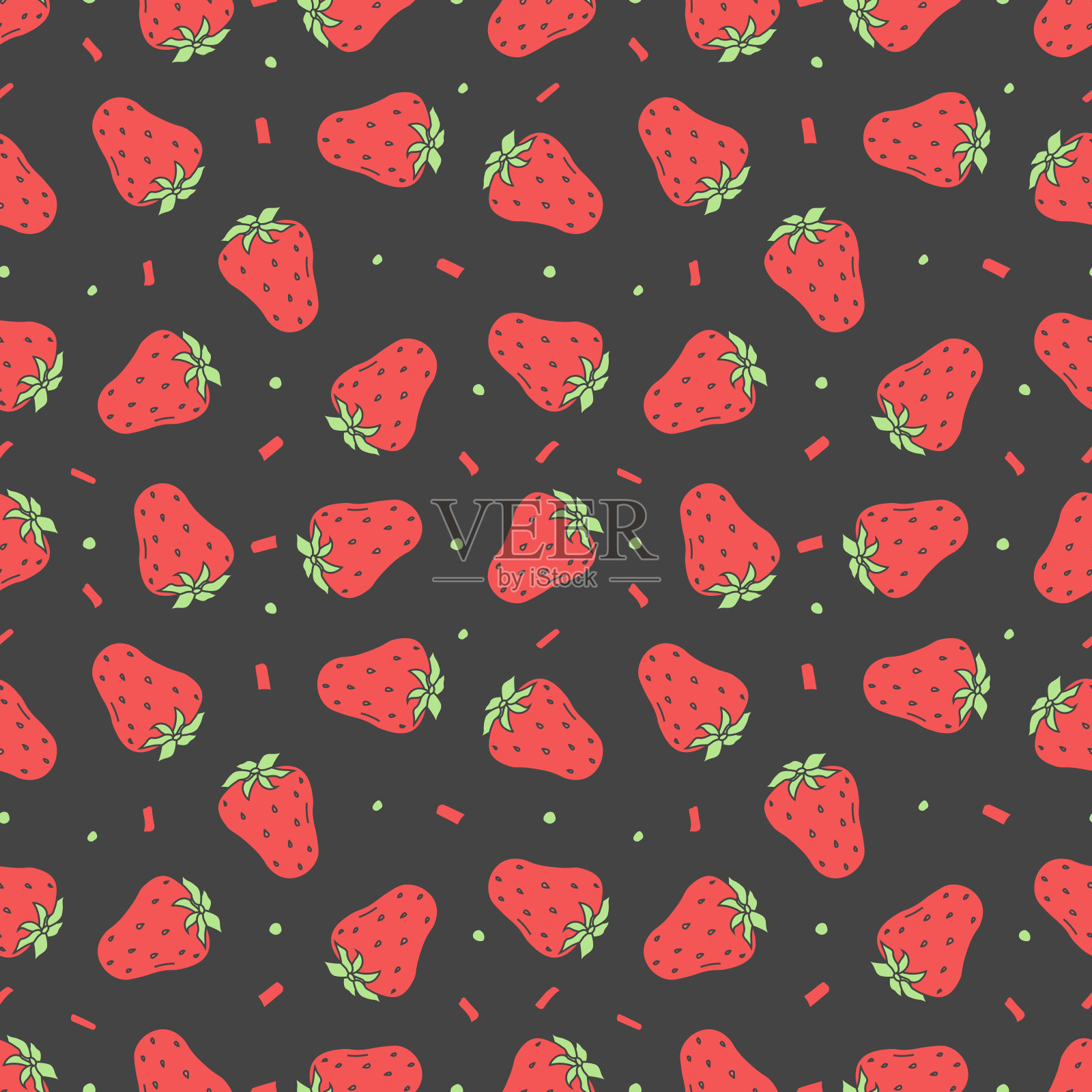 无缝草莓图案。涂鸦矢量与红色草莓图标。复古草莓图案插画图片素材