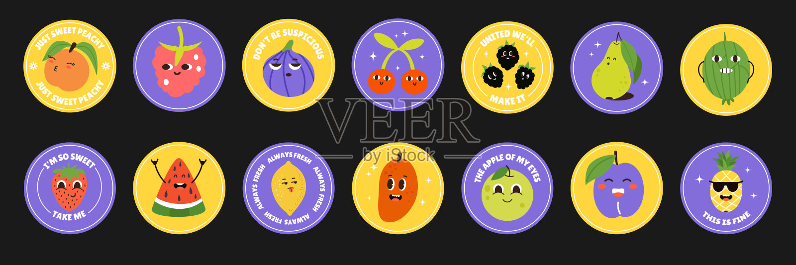 水果和浆果时髦的卡通贴纸插画图片素材
