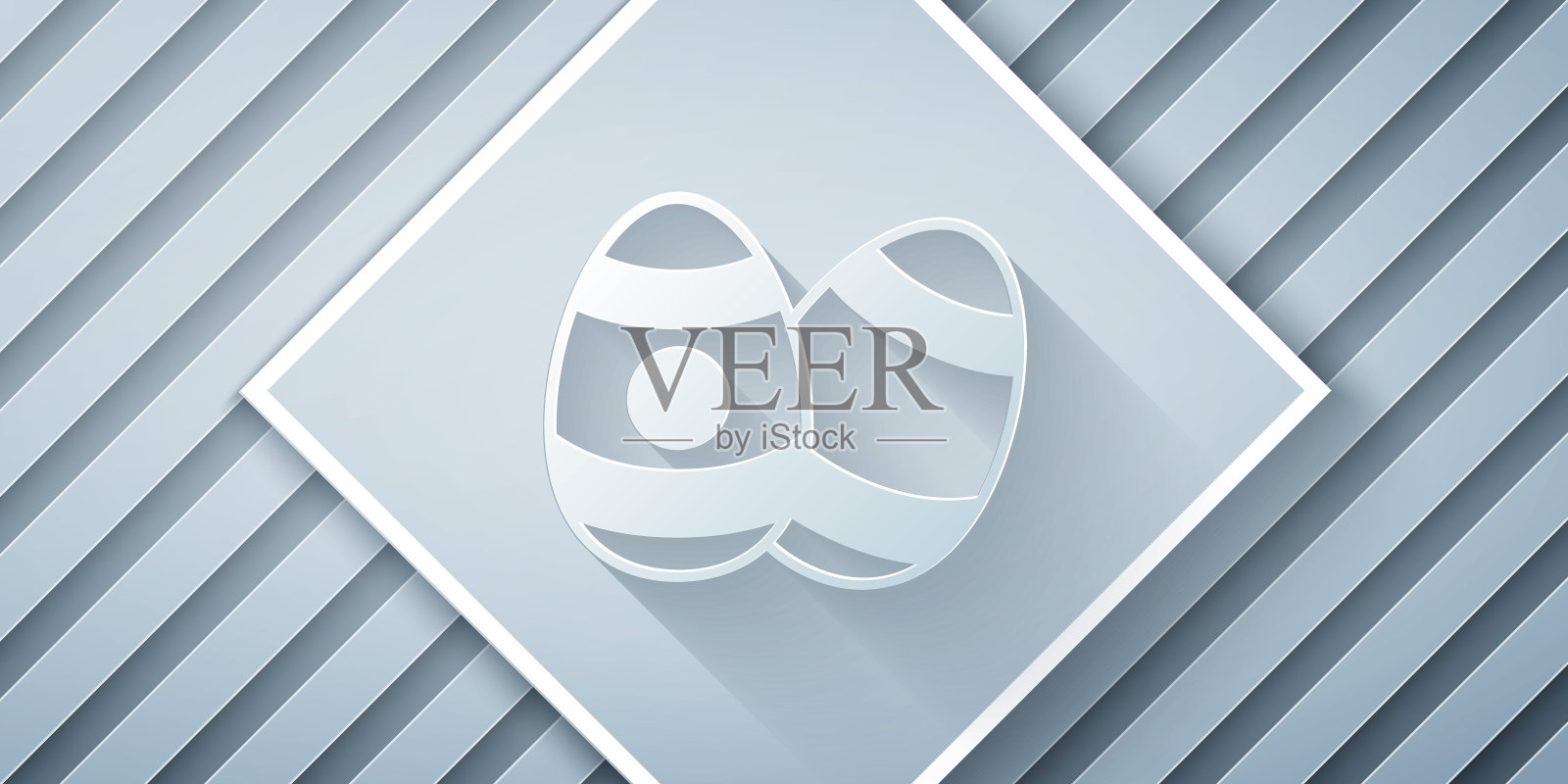 剪纸复活节彩蛋图标孤立的灰色背景。复活节快乐。纸艺风格。向量插画图片素材