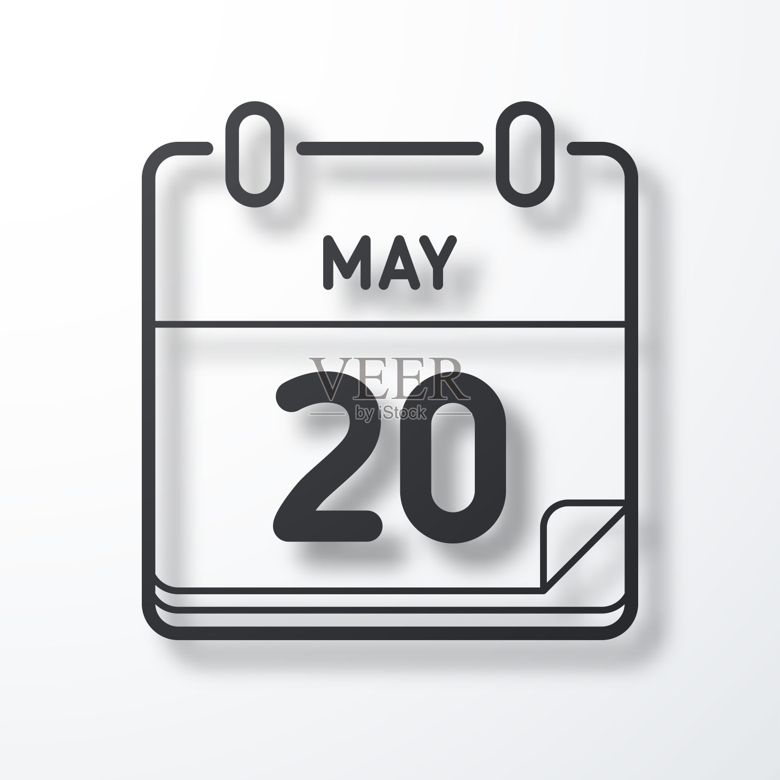 5月20日。线图标与阴影在白色背景插画图片素材