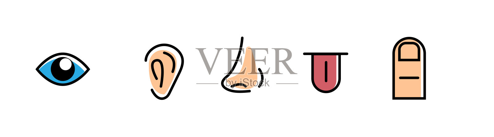 五种人类感官概念矢量图标集插画图片素材