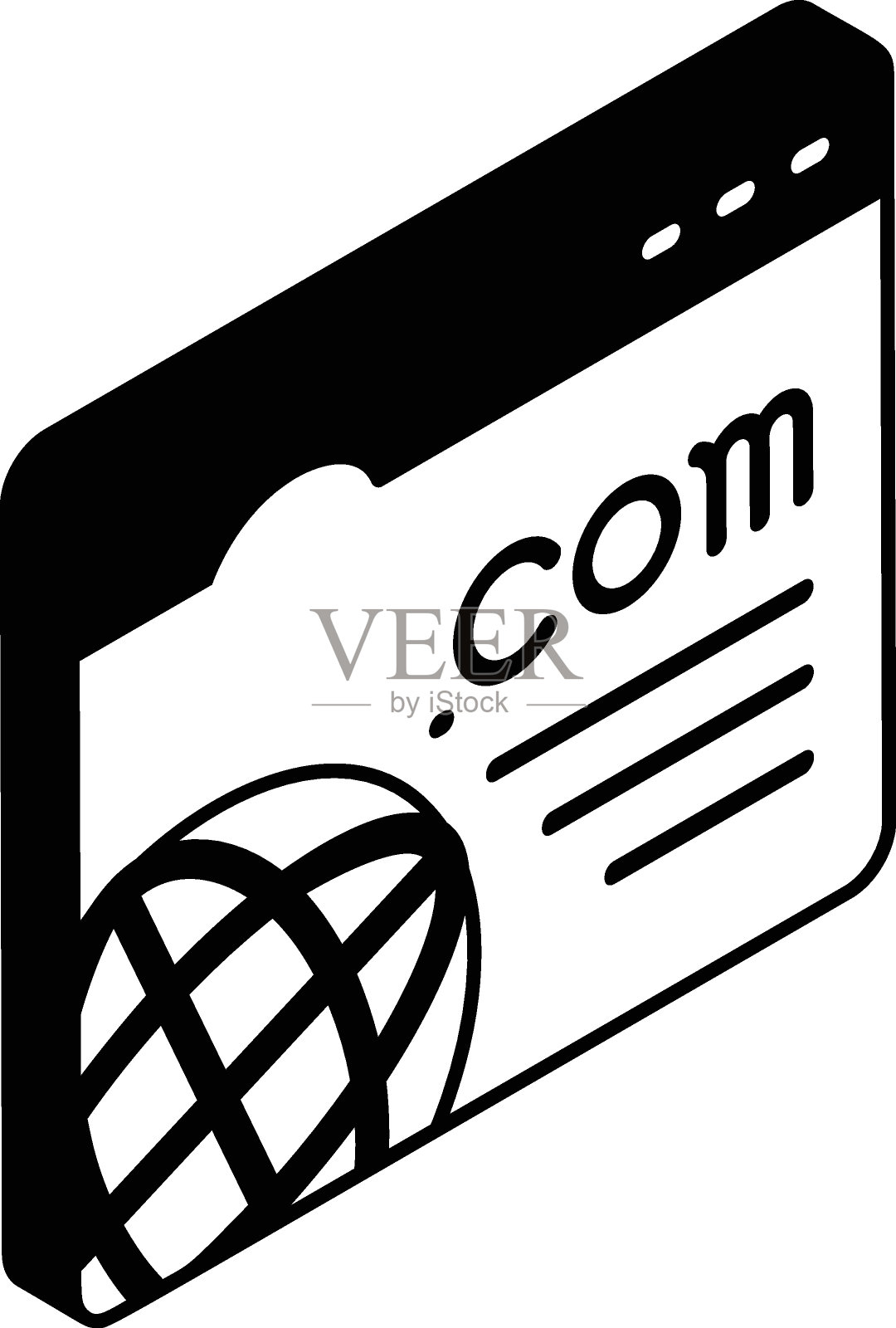 域名com等距概念，。com或网站地址矢量轮廓图标，网页设计与开发符号，用户界面或图形符号，网站工程库存插图插画图片素材