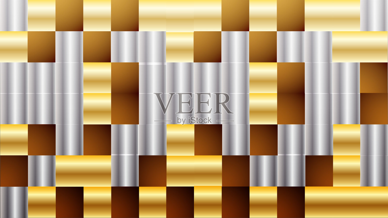 方形组成的木质、银色和金色材质壁纸插画图片素材