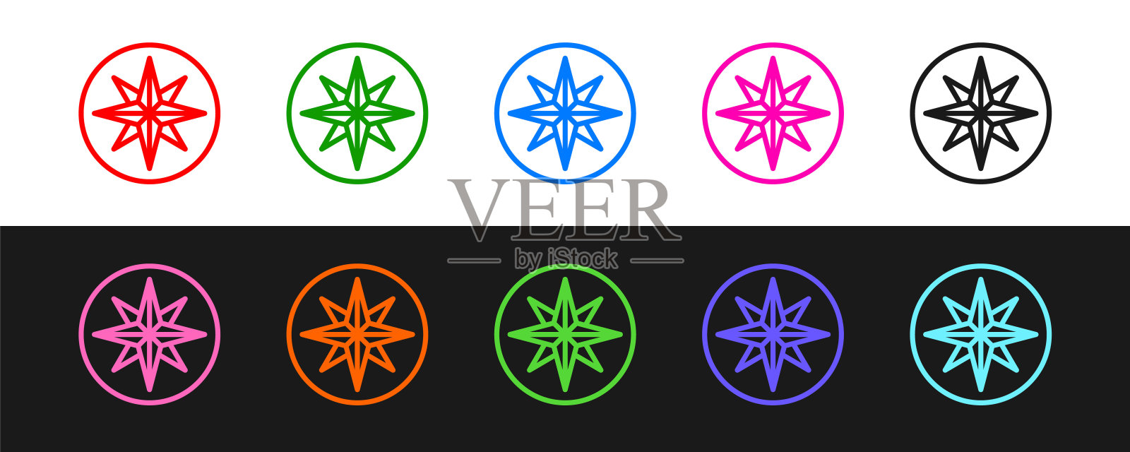 集线风玫瑰图标孤立的黑色和白色的背景。旅行用的指南针图标。导航设计。向量插画图片素材