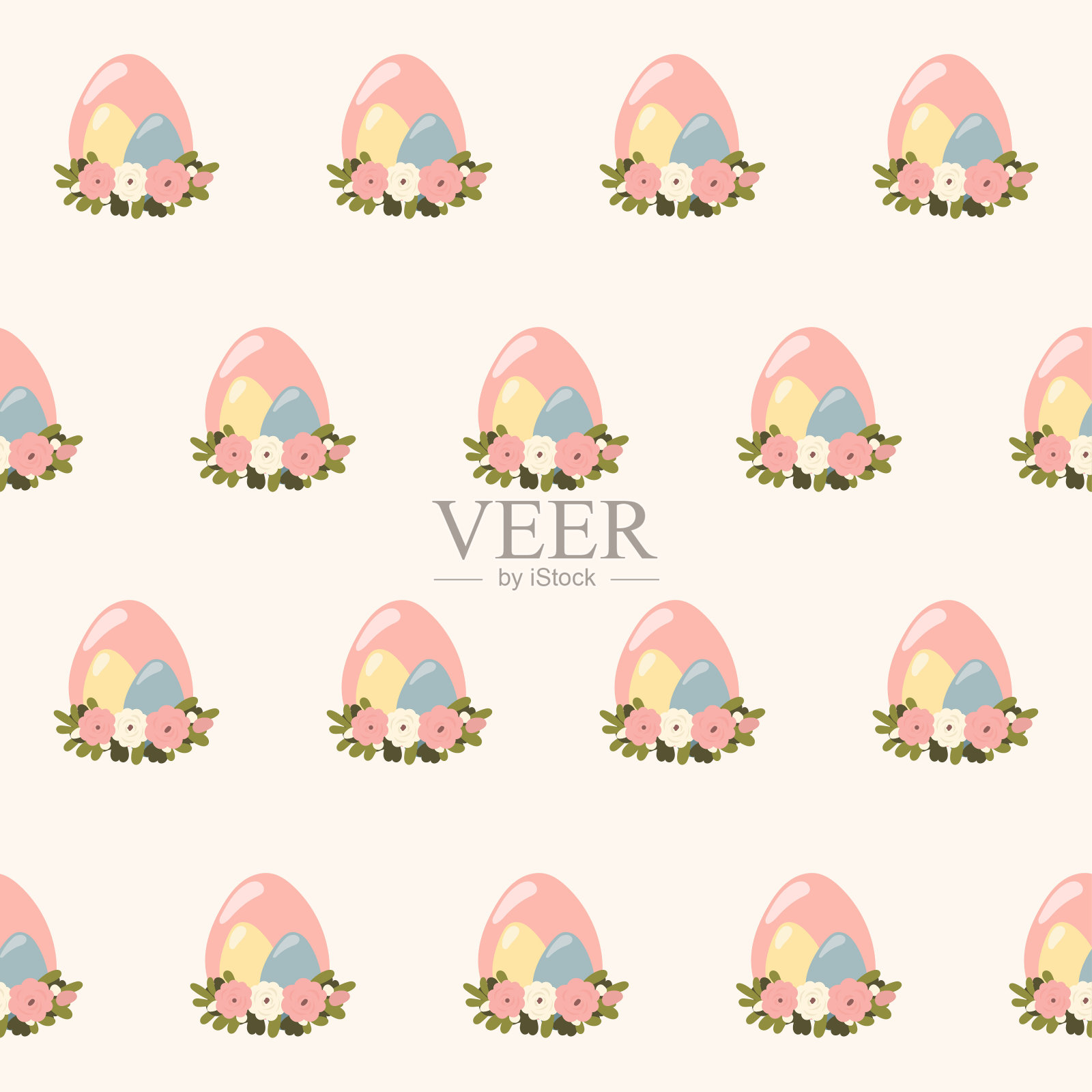 复活节彩蛋可爱的无缝图案背景。有趣的涂鸦蛋孤立的背景。包装纸印刷。婴儿纺织面料复活节样板。插画图片素材