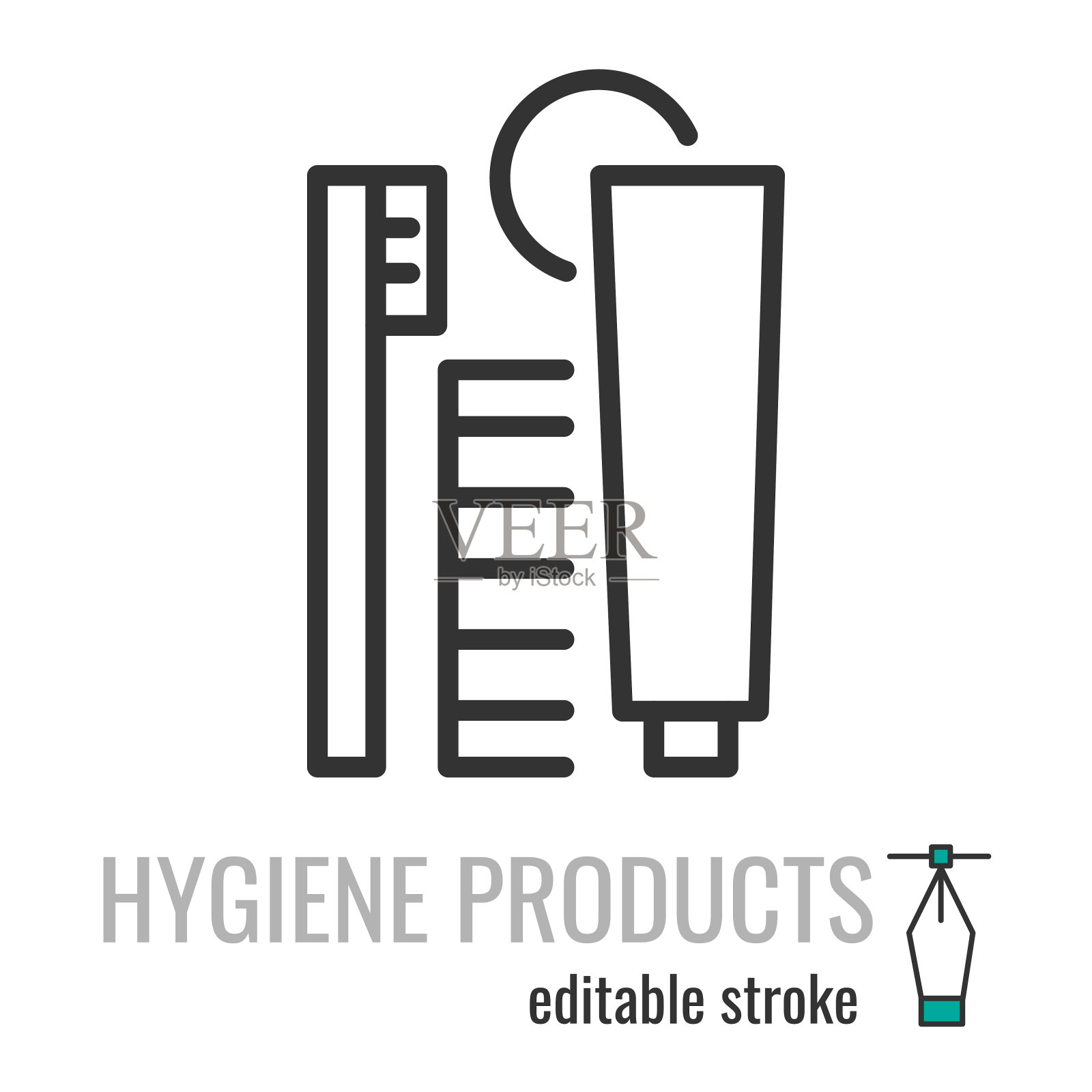 卫生用品线图标。个人护理的象征。卫生包象形图。酒店洗漱用品标志。矢量图形说明EPS 10。可编辑的中风插画图片素材