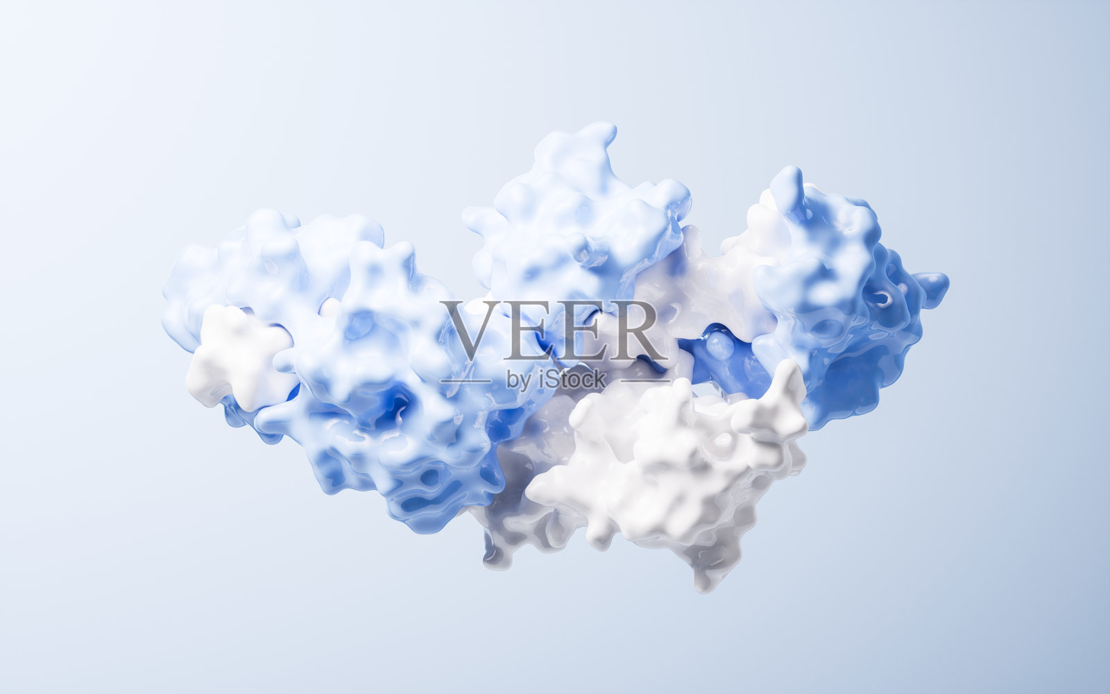 蛋白质结构与生物概念，三维渲染。照片摄影图片